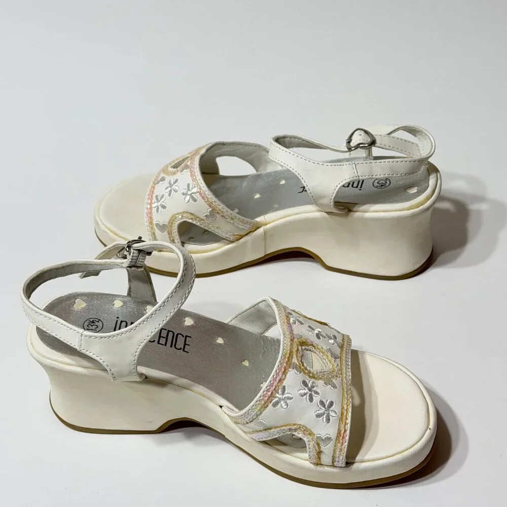 Innocence Girls White Open Toe Wedge Heel Sandals Size 13.5